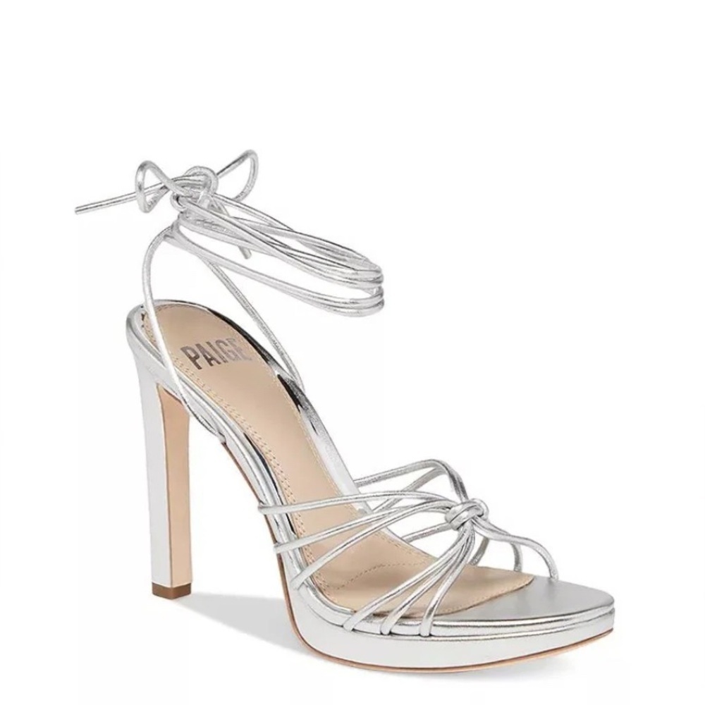 PAIGE Silver Metallic Lace-Up High Heel Sandals